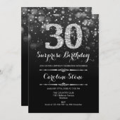 Überraschung 30. Geburtstag - Schwarzes Silber Einladung (Vorne/Hinten)