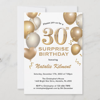 Überraschung 30. Geburtstag Weißer und Goldener Ba Einladung