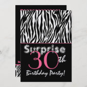 ÜBERRASCHUNG 30. Geburtstag Zebrastreifen Schwarz- Einladung (Vorne/Hinten)