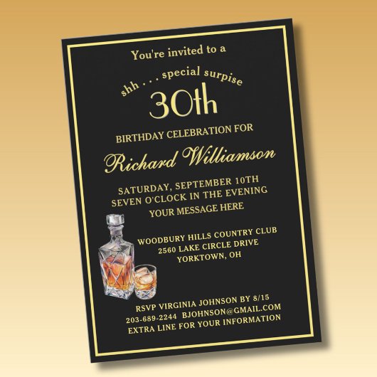 Überraschung 30. Geburtstagsfeier Klassisch Schwar Einladung