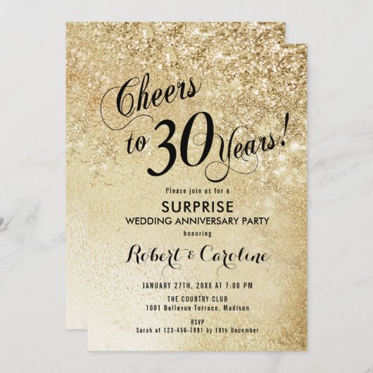 Überraschung 30. Hochzeitstag - Gold Einladung (Vorne/Hinten)