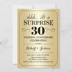 Überraschung 30. Hochzeitstag - Gold Schwarz Einladung