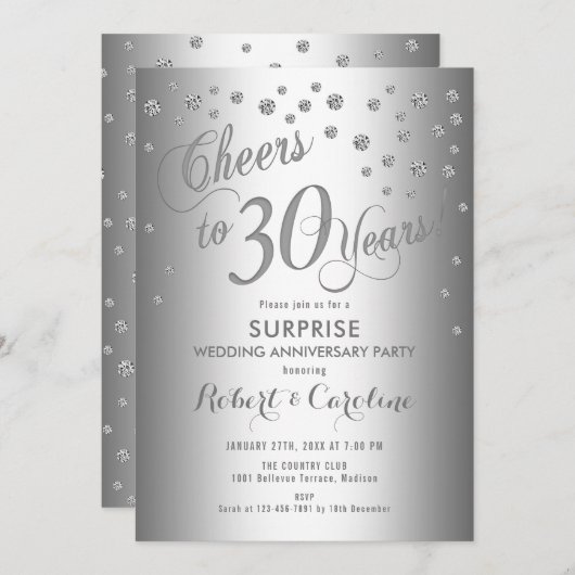 Überraschung 30. Hochzeitstag - Silber Einladung (Vorne/Hinten)