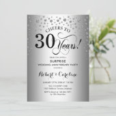 Überraschung 30-jähriges Party Silver Black Einladung (Stehend Vorderseite)