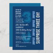 ÜBERRASCHUNG 30. Modern Birthday Blue White DREE O Einladung (Vorne/Hinten)