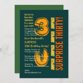 ÜBERRASCHUNG 30. Modern Birthday Green Gold Orange Einladung (Vorne/Hinten)