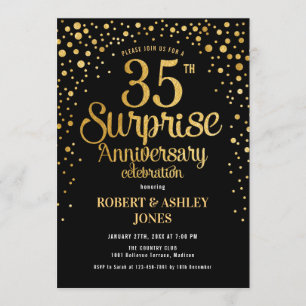 Überraschung 35. Hochzeitstag - Black & Gold Einladung