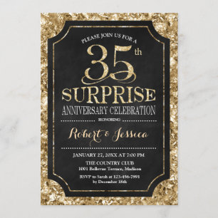 Überraschung 35. Hochzeitstag - Schwarz Gold Einladung