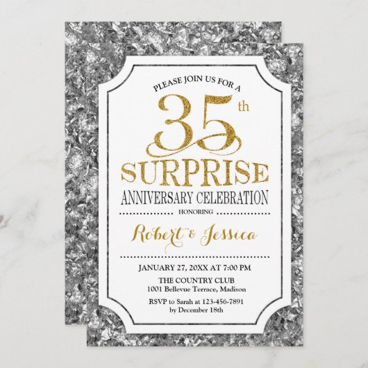 Überraschung 35. Hochzeitstag - Silver Gold Einladung (Vorne/Hinten)