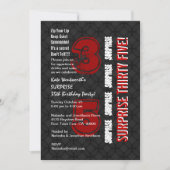 ÜBERRASCHUNG 35th Modern Birthday Red Schwarz-weiß Einladung (Vorderseite)
