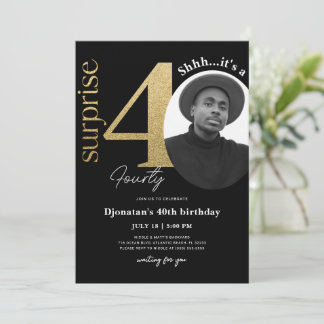 Überraschung 40. Black Gold Geburtstag Einladung F