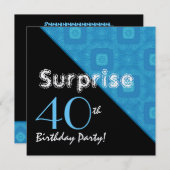 ÜBERRASCHUNG 40. Geburtstag Aqua Diagonal Muster W Einladung (Vorne/Hinten)