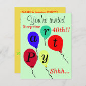 Überraschung 40. Geburtstag Balloons Einladungen (Vorne/Hinten)