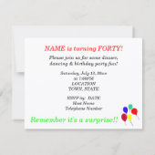 Überraschung 40. Geburtstag Balloons Party Einladu Einladung (Rückseite)