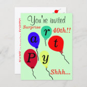 Überraschung 40. Geburtstag Balloons Party Einladu Einladung (Vorne/Hinten)