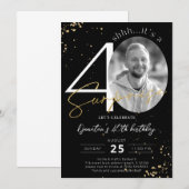 Überraschung 40. Geburtstag Black Gold Foto Einlad Einladung (Vorne/Hinten)