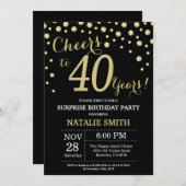 Überraschung 40. Geburtstag Black und Gold Diamond Einladung (Vorne/Hinten)