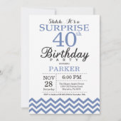Überraschung 40. Geburtstag Blau Zickzack Einladung (Vorderseite)