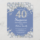 Überraschung 40. Geburtstag Blue Silver Diamond Einladung (Vorne/Hinten)