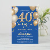 Überraschung 40. Geburtstag Blue und Gold Balloons Einladung (Stehend Vorderseite)