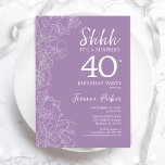 Überraschung 40. Geburtstag - Blumenkohl Lila Einladung<br><div class="desc">Blumenüberraschung Lila 40. Geburtstag Einladung. Minimalistisches modernes feminines Design mit botanischen Akzenten und Typografie-Script-Schriftart. Einfache florale Einladungskarte perfekt für eine stilvolle weibliche Überraschung am Tag.</div>