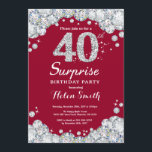 Überraschung 40. Geburtstag Burgund Red Silver Dia Einladung<br><div class="desc">Überraschung 40. Geburtstag Einladung. Burgund Rot und Silber Kristall Diamond Red Hintergrund. Elegante Birthday Bash laden. Erwachsener Geburtstag. Frauen zum Geburtstag. Männer zum Geburtstag.
Für weitere Anpassungen klicken Sie bitte auf die Schaltfläche "Anpassen" und verwenden Sie unser Designwerkzeug,  um diese Vorlage zu ändern.</div>