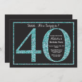 Überraschung 40. Geburtstag Einladung Aquamariner (Vorne/Hinten)