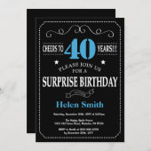 Überraschung 40. Geburtstag Einladung Blau und Sch (Vorne/Hinten)