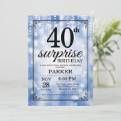 Überraschung 40. Geburtstag Einladung Blauer Glitz (Stehend Vorderseite)