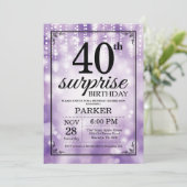 Überraschung 40. Geburtstag Einladung Lila Glitzer (Stehend Vorderseite)