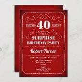 Überraschung 40. Geburtstag Einladung - Rot weiß (Vorne/Hinten)
