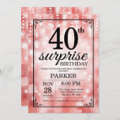 Überraschung 40. Geburtstag Einladung Roter Glitze (Vorne/Hinten)