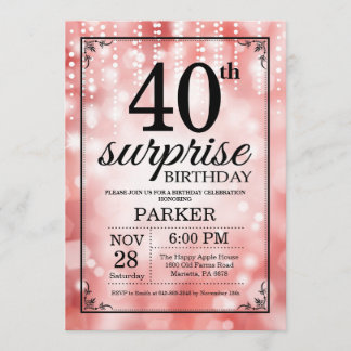 Überraschung 40. Geburtstag Einladung Roter Glitze