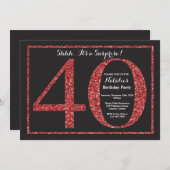 Überraschung 40. Geburtstag Einladung Roter Glitze (Vorne/Hinten)