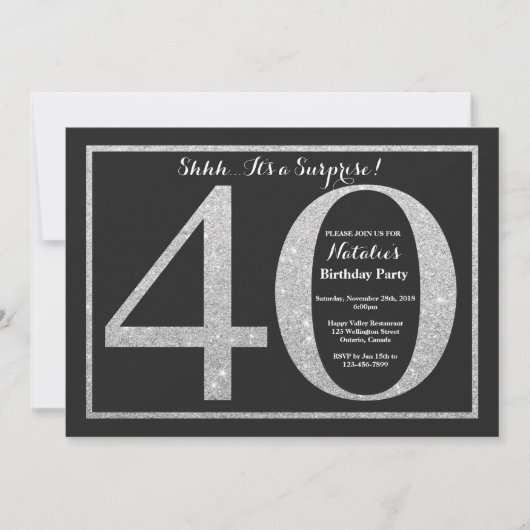 Überraschung 40. Geburtstag Einladung Silberner Gl (Vorderseite)
