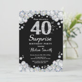 Überraschung 40. Geburtstag Einladung Silver Diamo (Stehend Vorderseite)