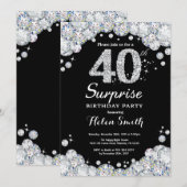 Überraschung 40. Geburtstag Einladung Silver Diamo (Vorne/Hinten)