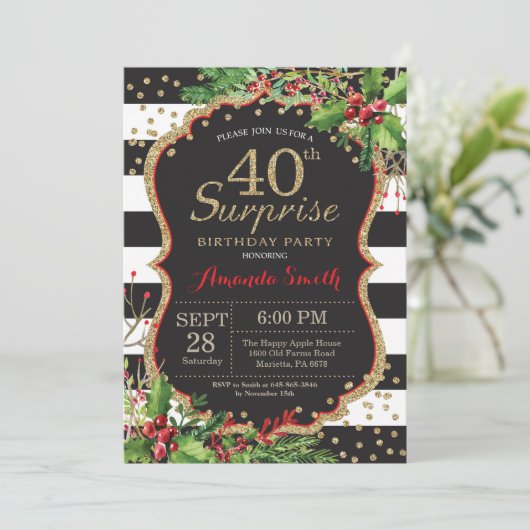 Überraschung 40. Geburtstag Einladung Weihnachten  (Stehend Vorderseite)