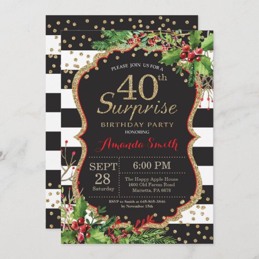 Überraschung 40. Geburtstag Einladung Weihnachten  (Vorne/Hinten)