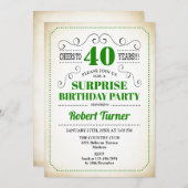 Überraschung 40. Geburtstag - Grün Weiß Schwarz Einladung (Vorne/Hinten)