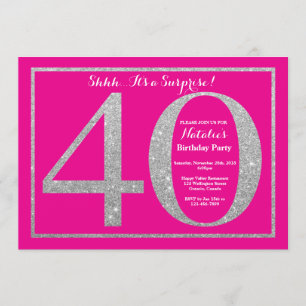 Überraschung 40. Geburtstag Hot Pink und Silver Gl Einladung