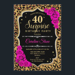 Überraschung 40. Geburtstag - Leopard Black Gold P Einladung<br><div class="desc">Überraschung 40. Geburtstag Einladung. Weiblich schwarzes,  heißrosa Design mit Imitaten Glitzer Gold. Features Tier Leopard Geparden Geparden,  Fuchsia Rose,  Skript-Schriftart und Konfetti. Ideal für eine elegante Geburtstagsfeier. Kann personalisiert sein,  jedes Alter zu zeigen. Nachricht,  wenn Sie weitere Anpassungen benötigen.</div>
