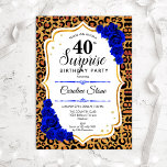 Überraschung 40. Geburtstag - Leopard Gold Royal B Einladung<br><div class="desc">Überraschung 40. Geburtstag Einladung. Weiblich königsblaues,  weißes Design mit Imitaten Glitzer Gold. Features Tier Leopard Geparden Geparden,  saphir blauen Rose,  Skript-Schriftart und Konfetti. Ideal für eine elegante Geburtstagsfeier. Kann personalisiert sein,  jedes Alter zu zeigen.</div>