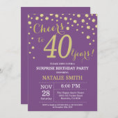 Überraschung 40. Geburtstag Lila und Gold Diamond Einladung (Vorne/Hinten)