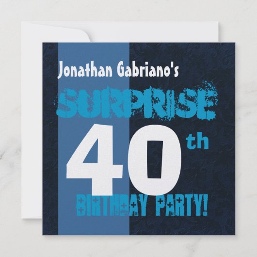 ÜBERRASCHUNG 40. Geburtstag Modernes Blau W566 Einladung (Vorderseite)