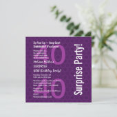 ÜBERRASCHUNG 40. Geburtstag Modernes Lila Weiß W18 Einladung (Stehend Vorderseite)