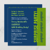 ÜBERRASCHUNG 40. Geburtstag Modernes Navy Blau und Einladung (Vorne/Hinten)