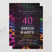 Überraschung 40. Geburtstag Neon Disco Party Einla Einladung (Vorne/Hinten)