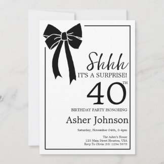 Überraschung 40. Geburtstag Party Black Bow Coquet Einladung