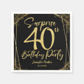 Überraschung 40. Geburtstag Party Black & Gold Gli Serviette (Vorderseite)